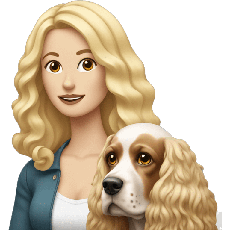 white woman with long blonde hair alongside a cocker spaniel dog  emoji