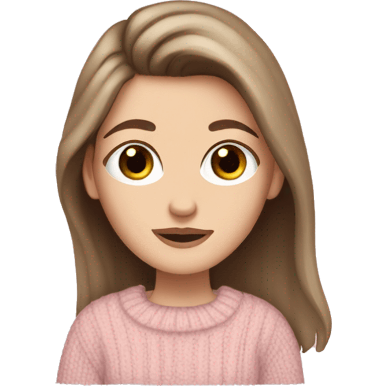 Pretty darkbrown eyed white girl with brown hair light pink sweater cozy emoji