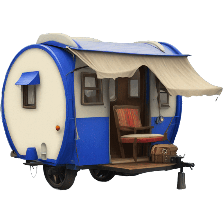 Realistic cobalt blue vintage round gypsy caravan wagon camper emoji