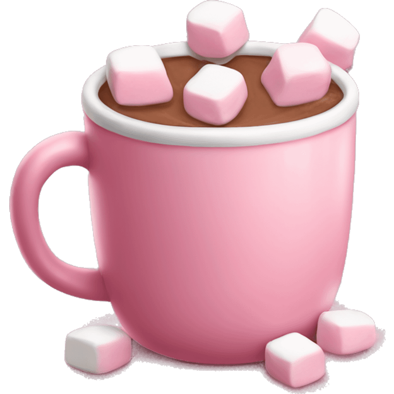 Pink mug of hot chocolate with marshmallows  emoji