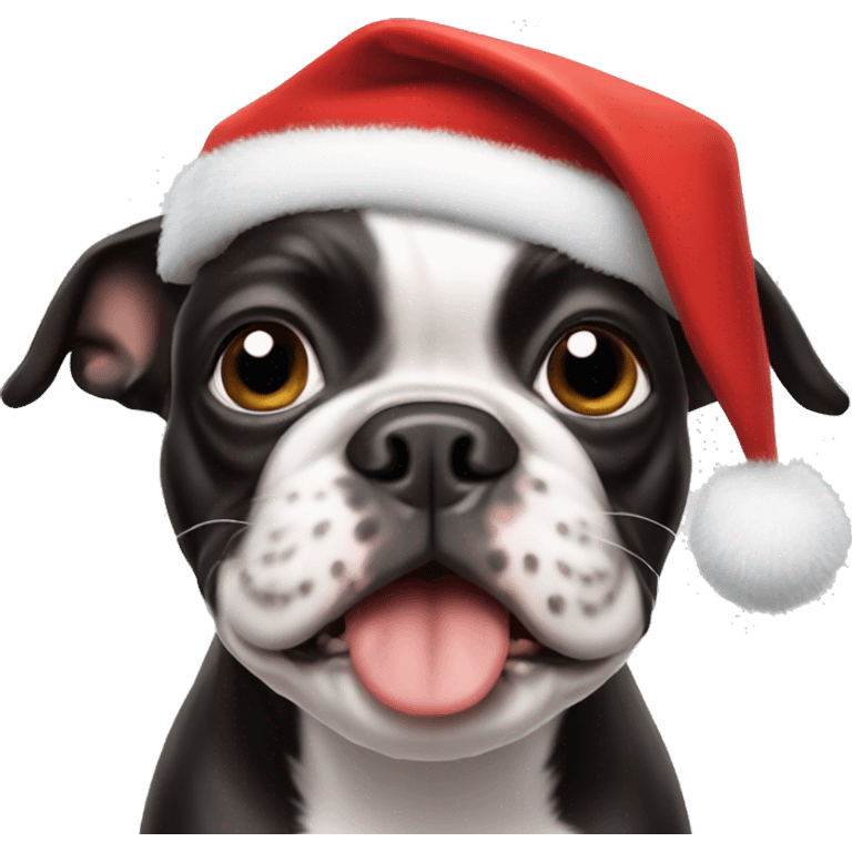 boston terrier dog wearing santa hat emoji