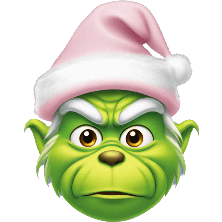 Grinch with a light pink santa hat emoji