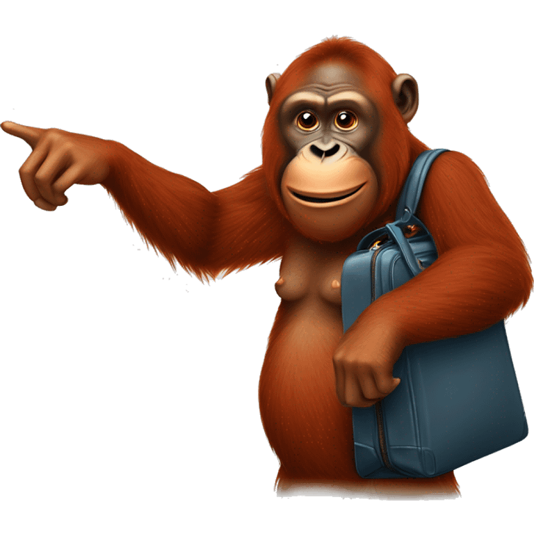 orangutan pointing at a human’s bag with his index finger as he waves his finger  emoji