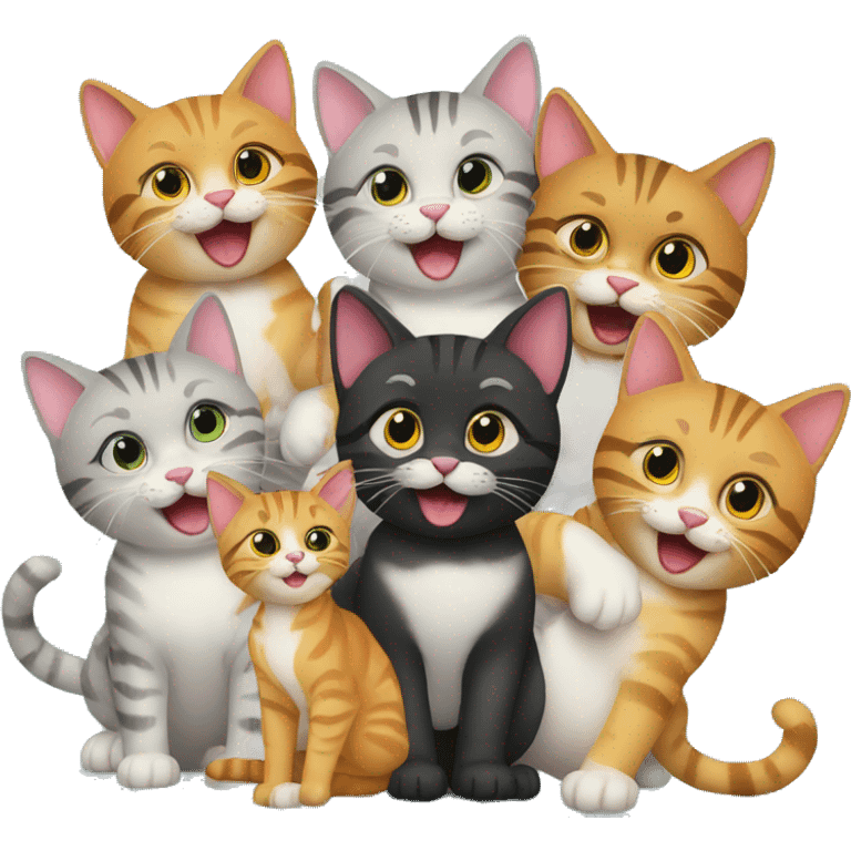 nine happy cats at a party emoji