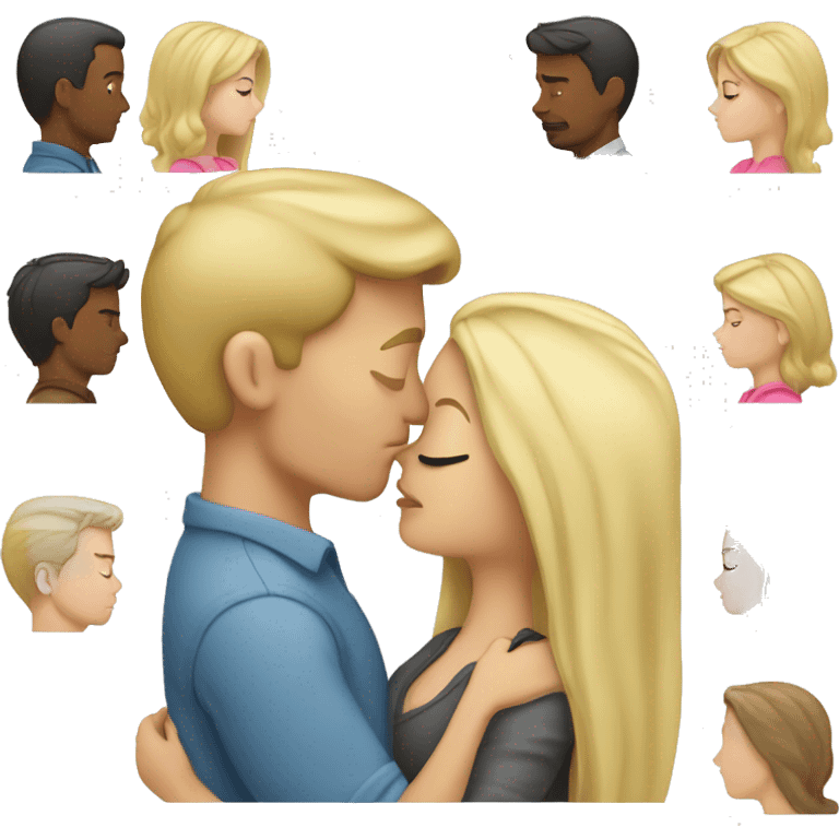 Caucasian blonde male kissing brunette female emoji