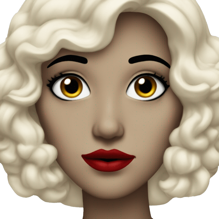 a white person with black makeup and red lips emoji