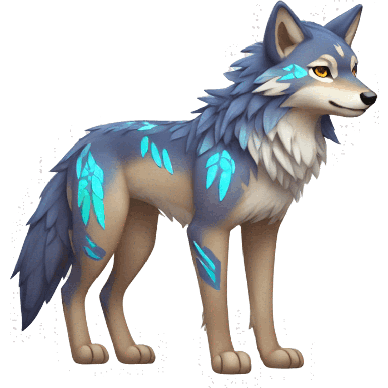 Colorful Shiny Fionbri-Falvie-sparkle-wolf-sona with tribal markings full body emoji