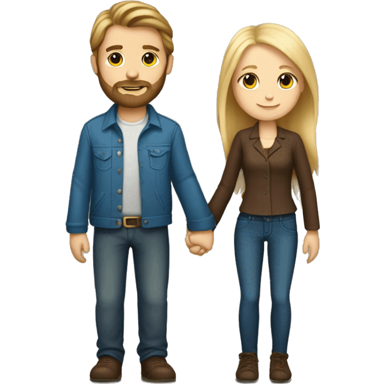 Brown haired white boy with beard and blonde white girl holding hands  emoji