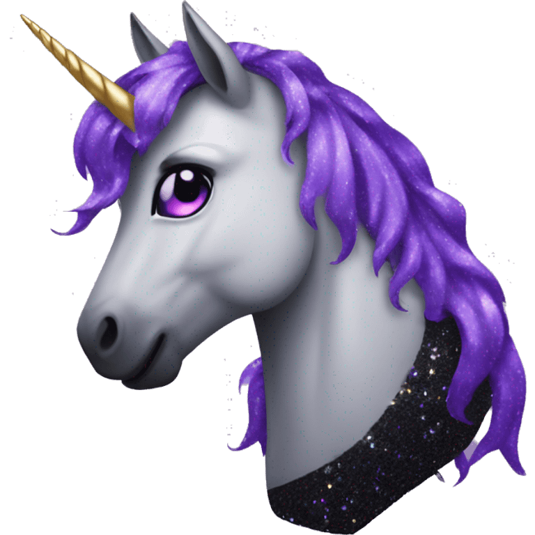 Purple and black sparkly unicorn emoji