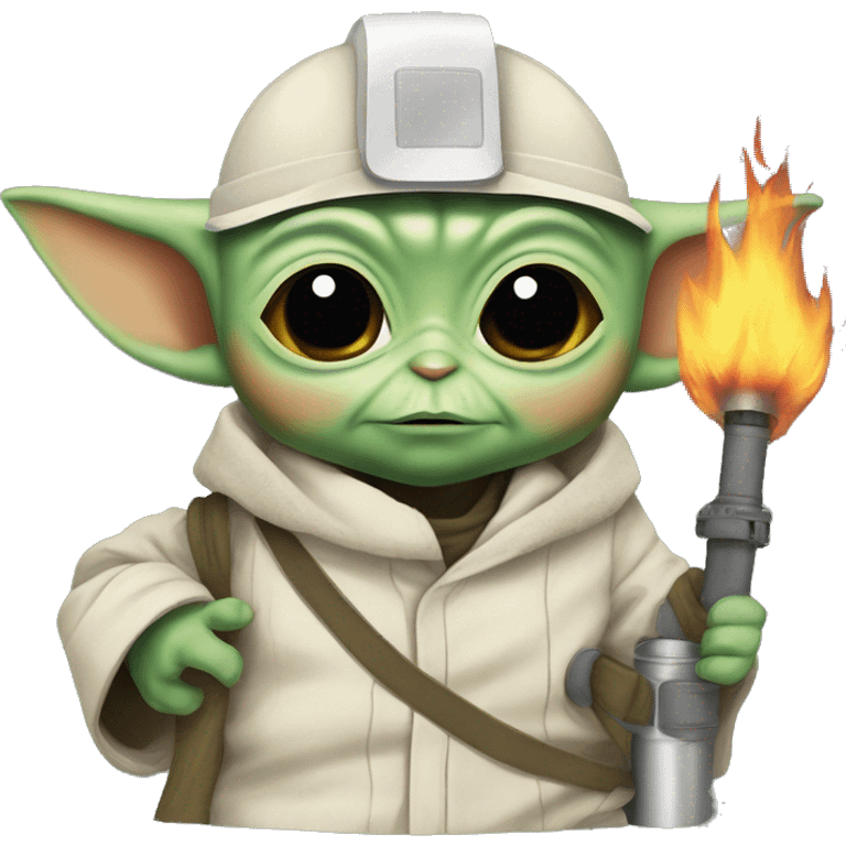 Baby Yoda holds a fireman emoji