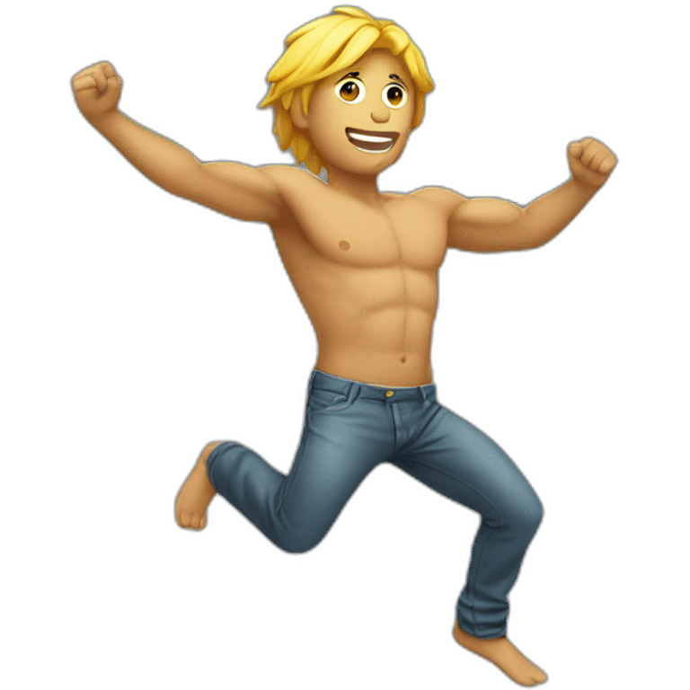 Shirtless guy dancing under raining money  emoji