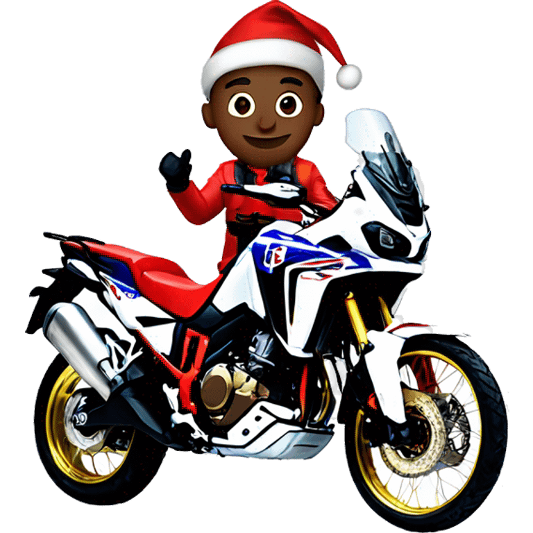 Young Man dressed for Christmas riding a Honda Africa Twin emoji