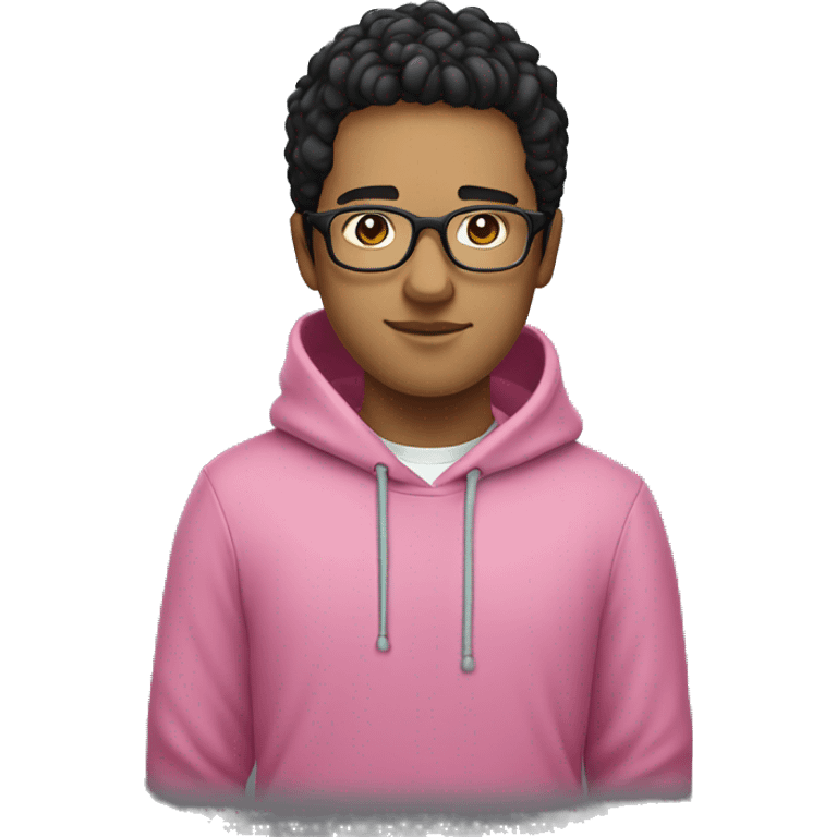 young white guy with short black hair and rounded silver glasses with a pink hoodie on emoji