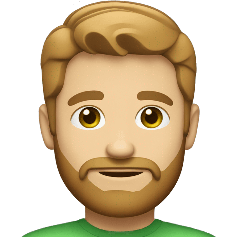 Create a cartoon-like emoji of a man with short, light brown hair, trimmed beard, light skin, and green eyes. Use bold lines and a solid background, keeping the style simple and clean, without exaggerated features. emoji