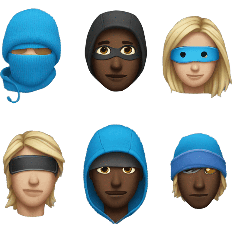 A man, blue eyes, ski mask, and sweatshirt. emoji