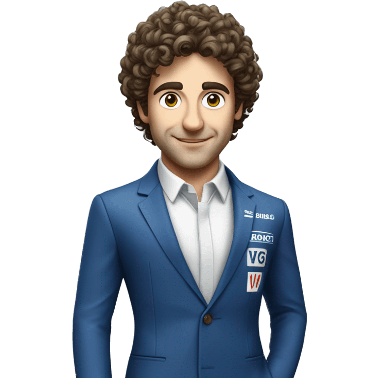 curly guy, Formula 1 pilot - Franco Colapinto. in a blue suit with the inscription Williams racing emoji