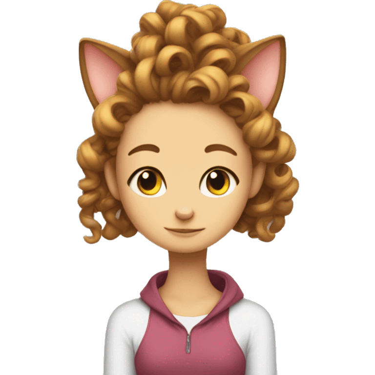 cat sitting on curly head girls shoulders  emoji