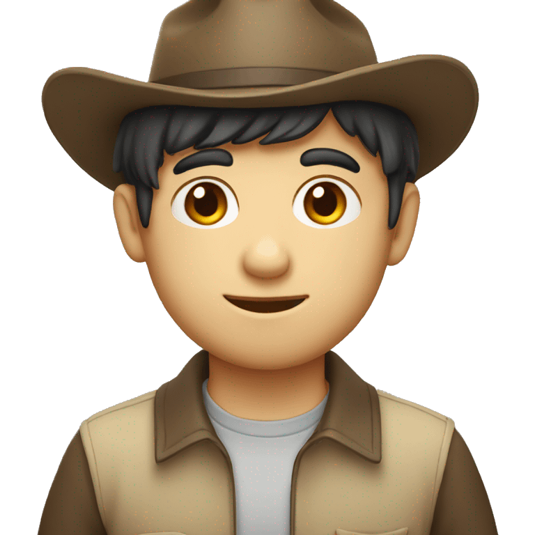 Face emoji, boy in hat with fair skin and dark hair, holding laptop emoji