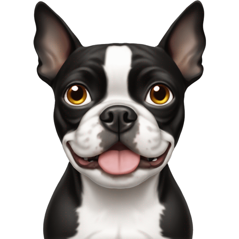 Boston terrier dog with one white eye emoji