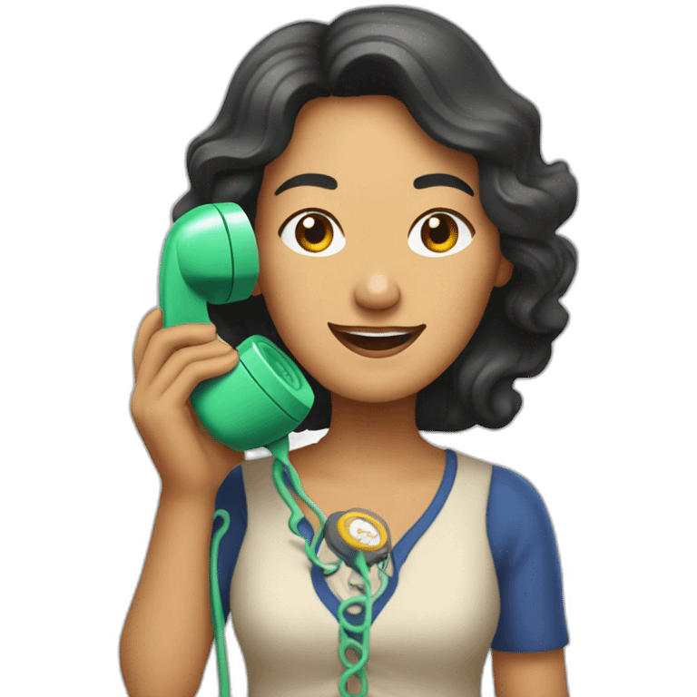 Pilipino middle aged woman holding an old rotary phone emoji