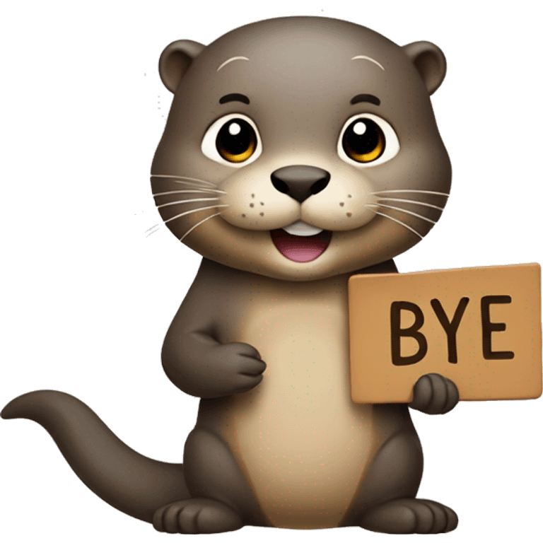 otter holding a sign with the word bye emoji