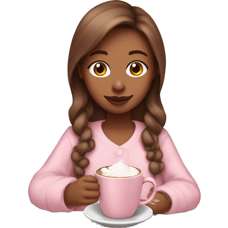 create a brown hair girl with braces in a baby pink night gown and a hot chocolate in her hand  emoji