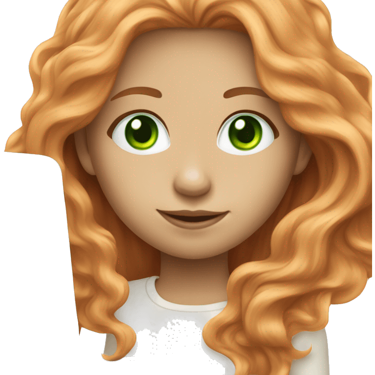 white pale red wavy long hair girl with bright green eyes with laptop emoji