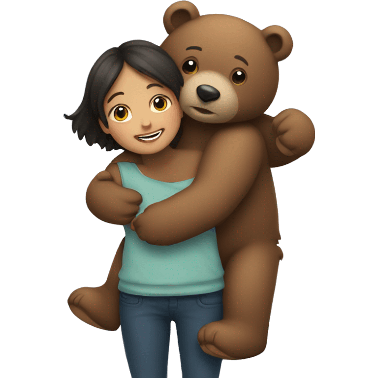 Small girl hugging big bear emoji