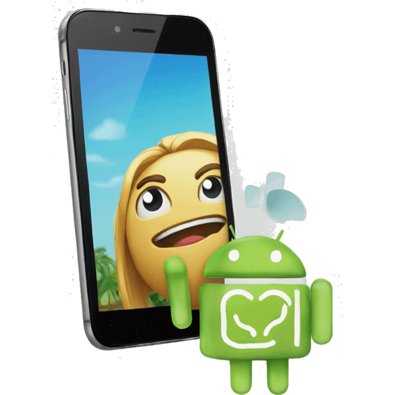 Android mordendo a maçã do i phone emoji