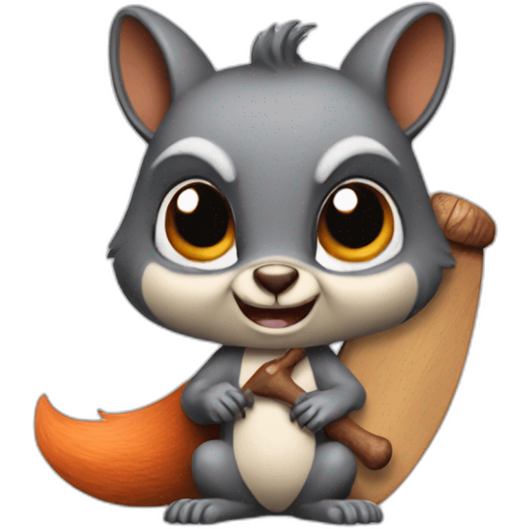 an evil squirrel holds a bat in its paws emoji