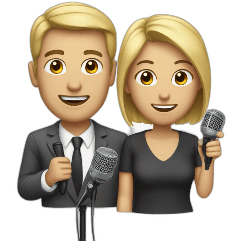 man and woman with microphones emoji