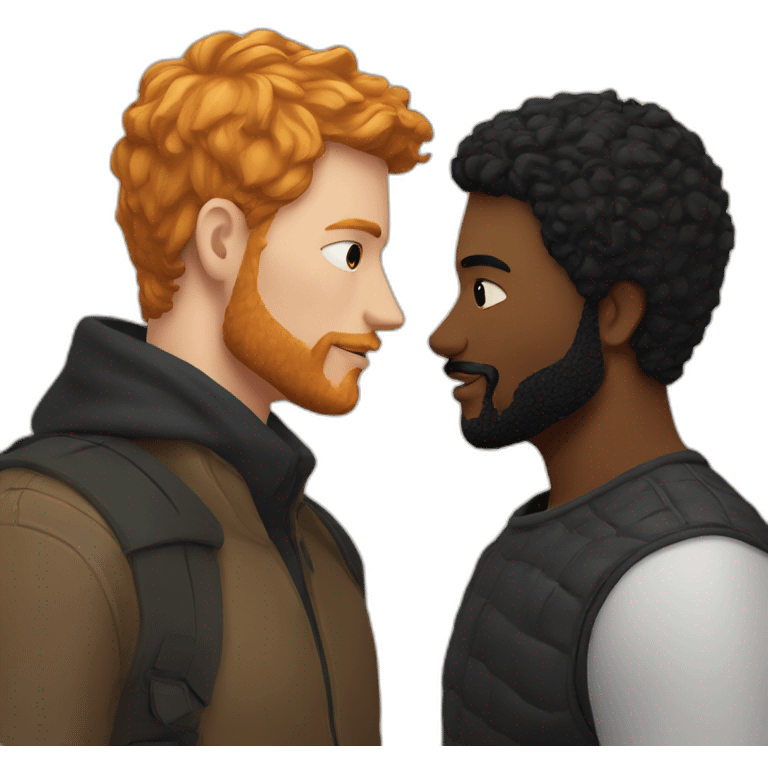 White Man with black hair and ginger beard kissing white man with black hair emoji