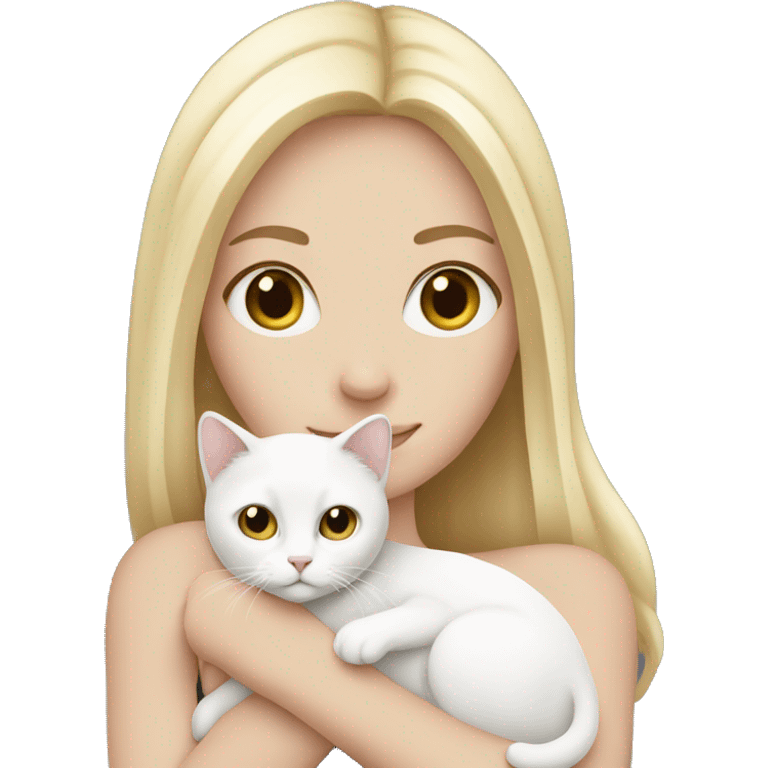 Blonde white girl holding a white cat emoji