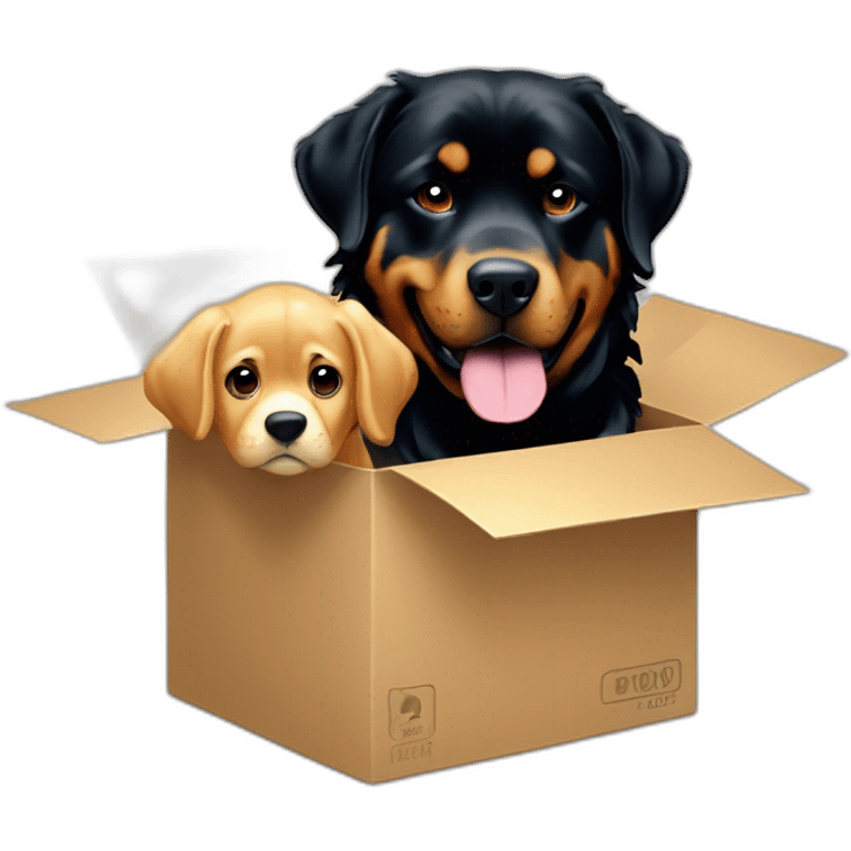 A Rottweiller playing with a golden retriever in box emoji