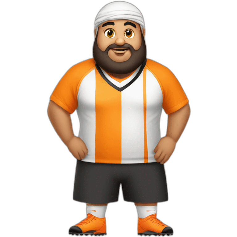 Very Fat arab man play soccer orange emoji