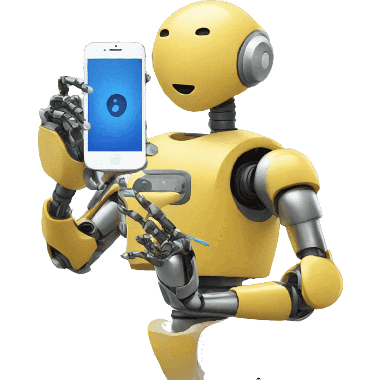 robot looking at his iphone emoji