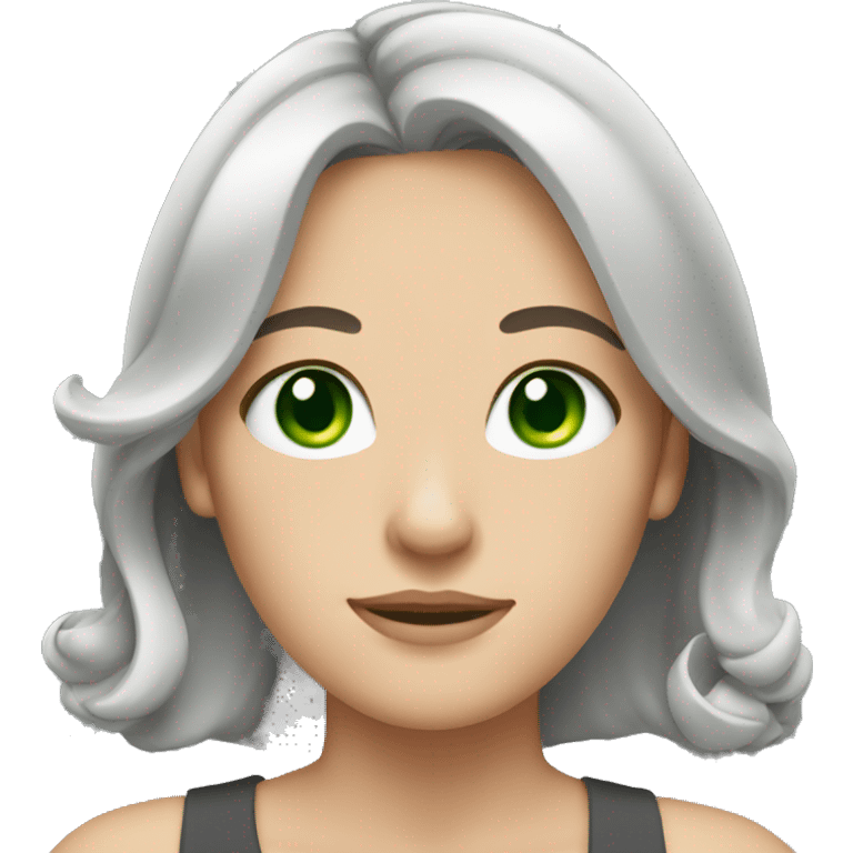 White woman with green eyes and shoulder length bows and gray hair emoji