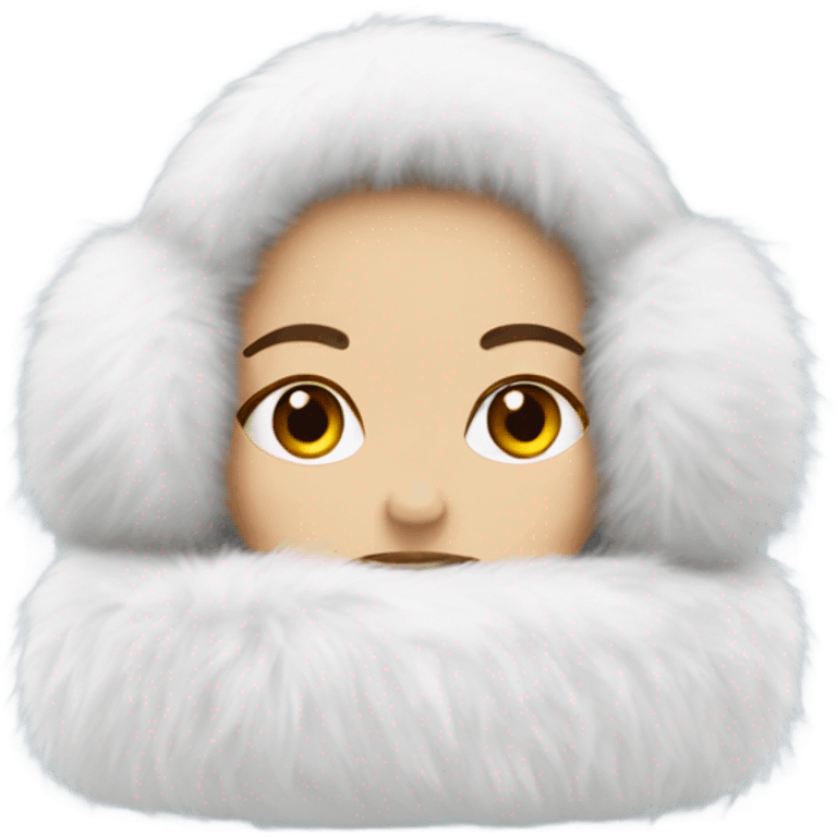 Girl in white big fluffy fur ear muffs emoji