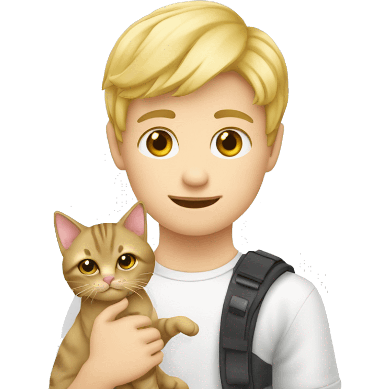 Blonde jongen met zwarte kat op schoot emoji