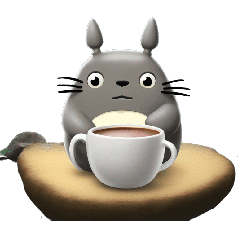 Totoro drinking hot chocolate in cosy forest emoji