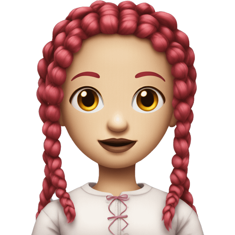 creepy doll with two red braids, pink cheeks  emoji