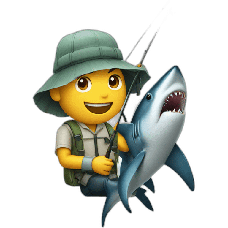 Fisherman with a shark on a fishing rod from a boat in the ocean emoji