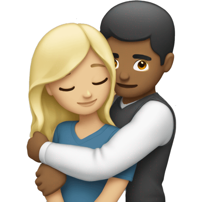 Blonde girl hugging Hispanic guy emoji