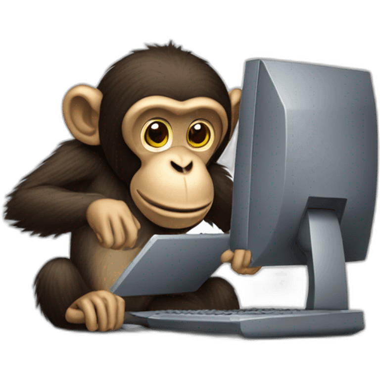 monkey using a computer with hacker text in the background emoji