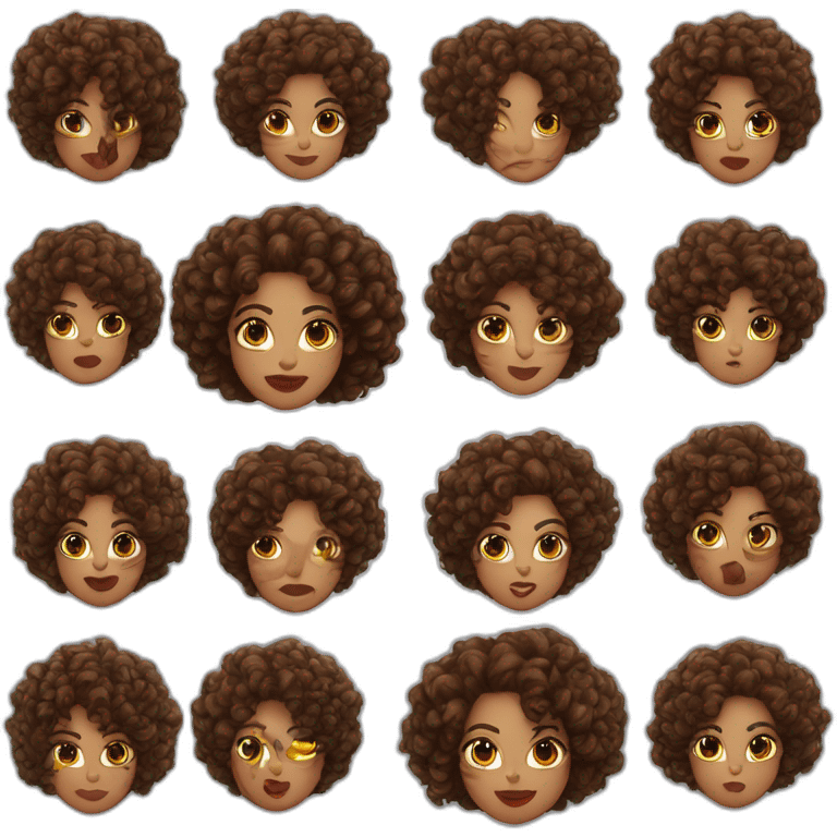 Woman, curly hair, tied up, brown eyes, marsala lipstick, professora de tecnologia emoji