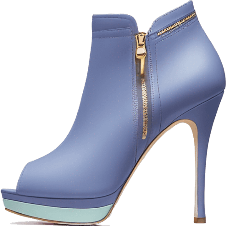 Realistic isolated pair of kate spade pastel blueberry high heel zip up peep toe ankle boots.  emoji