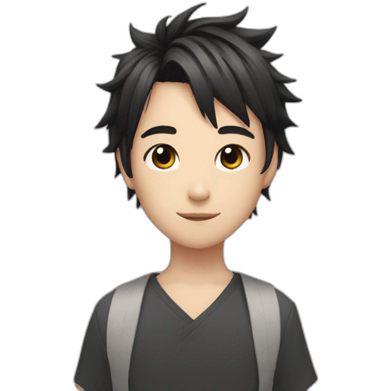 Japanese boy, with black cat ears and a cute hair style in black emoji