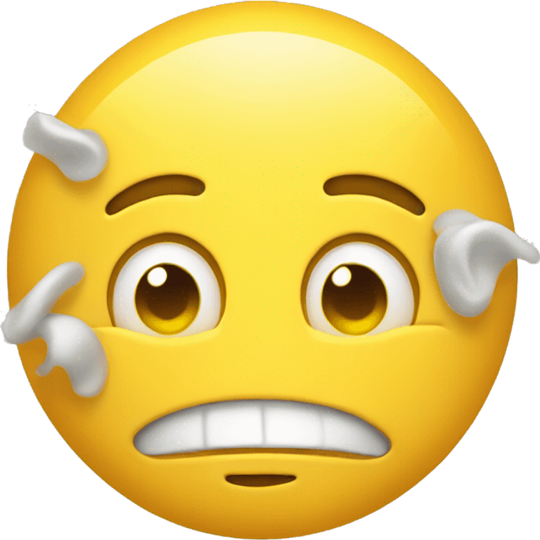 a yellow round emoji with closed eyes and chewing mouth without cheeks emoji