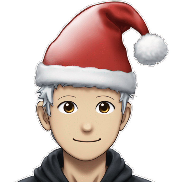 Satoru Gojo from Jujutsu Kaisen with a Christmas hat emoji