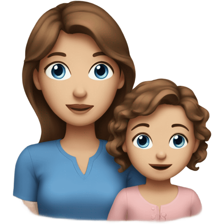 Brown hair blue eyes girl with young toddler emoji